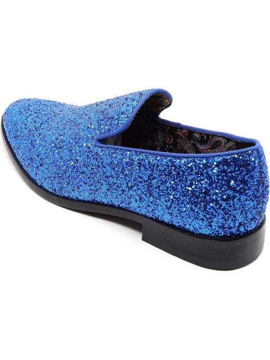 Metrocharm Men\'s Blue Rubber Sole Sparkly Glitter Sequin Loafers Slip On Shoes main image 4